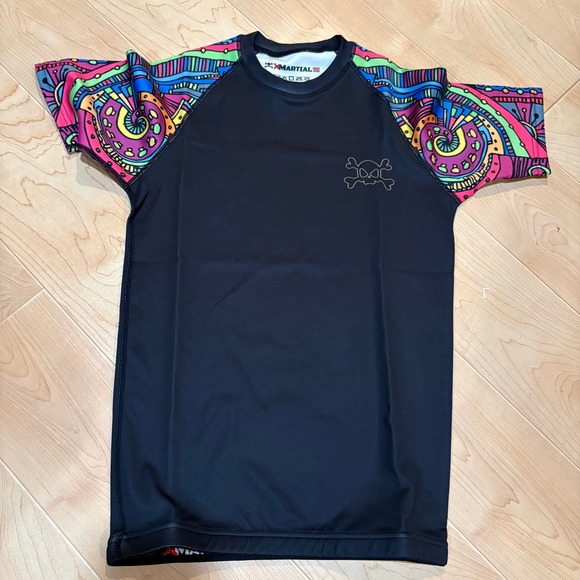 XMartial Other - XMartial BJJ Rash Guard Mens Small Black Psychedelic Skull Short Sleeve MMA Top